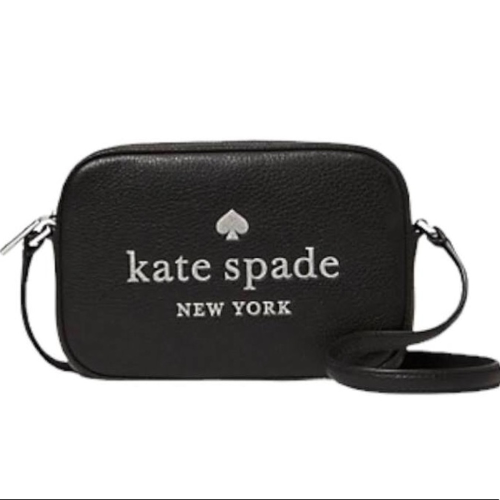 NWT Kate Spade Black Silver Sparkle Embossed Camera Bag Crossbody Purse